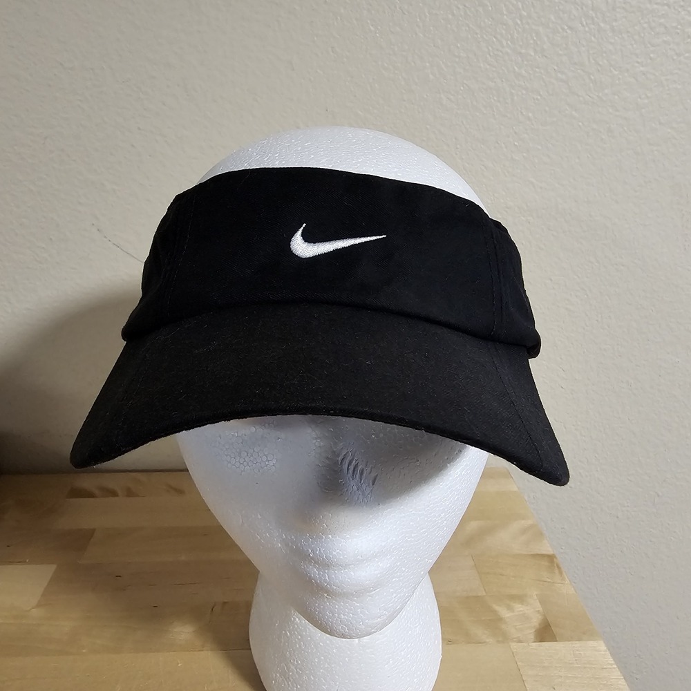 Nike Golf Visor White Label Strapback Adjustable Black White Swoosh